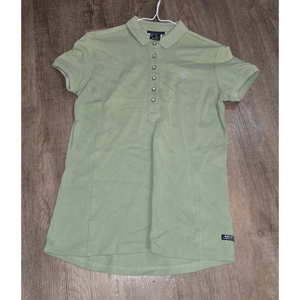 ARIAT SHOW SHIRT PRIX 2.0 POLO SHORT SLEEVE VIRIDIAN GREEN/BLUE WOMENS XS